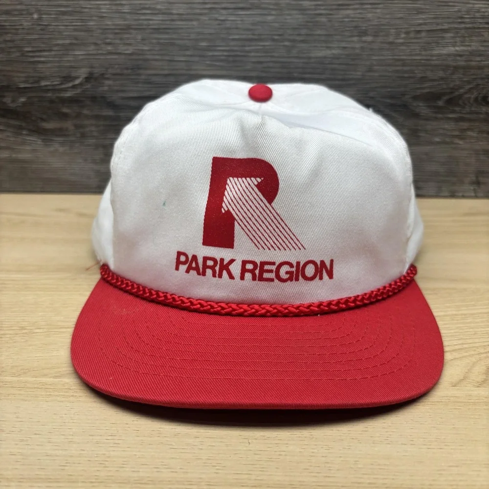 Park Region Hat Cap Snap Back Red White Rope Cord Advertising Mens Otto‎ Cap